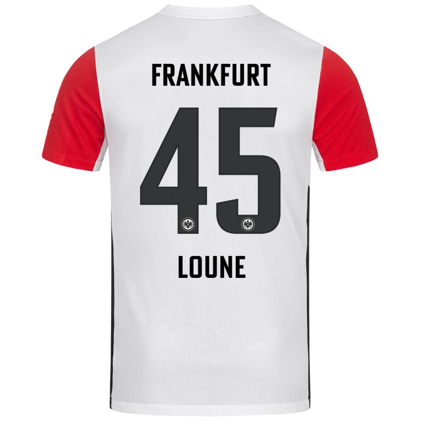 Niño Camiseta Mehdi Loune #45 Blanco Rojo 1ª Equipación 2024/25 La Camisa Perú