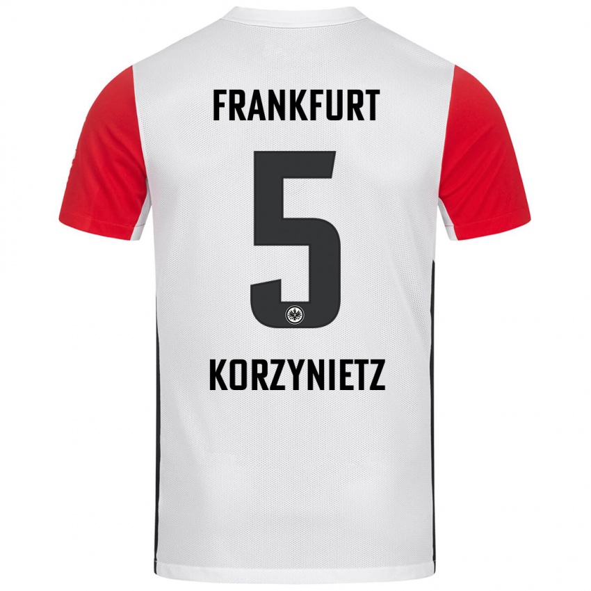 Niño Camiseta Jaden Korzynietz #5 Blanco Rojo 1ª Equipación 2024/25 La Camisa Perú