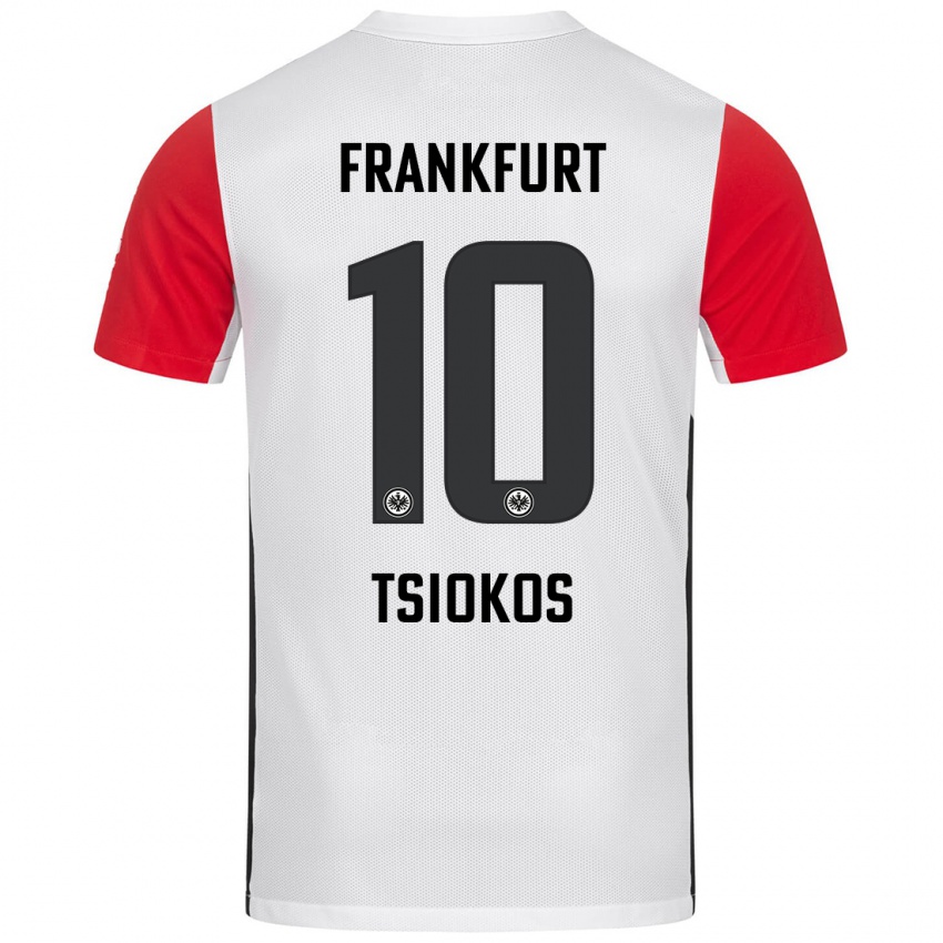 Niño Camiseta Leonidas Ilias Tsiokos #10 Blanco Rojo 1ª Equipación 2024/25 La Camisa Perú