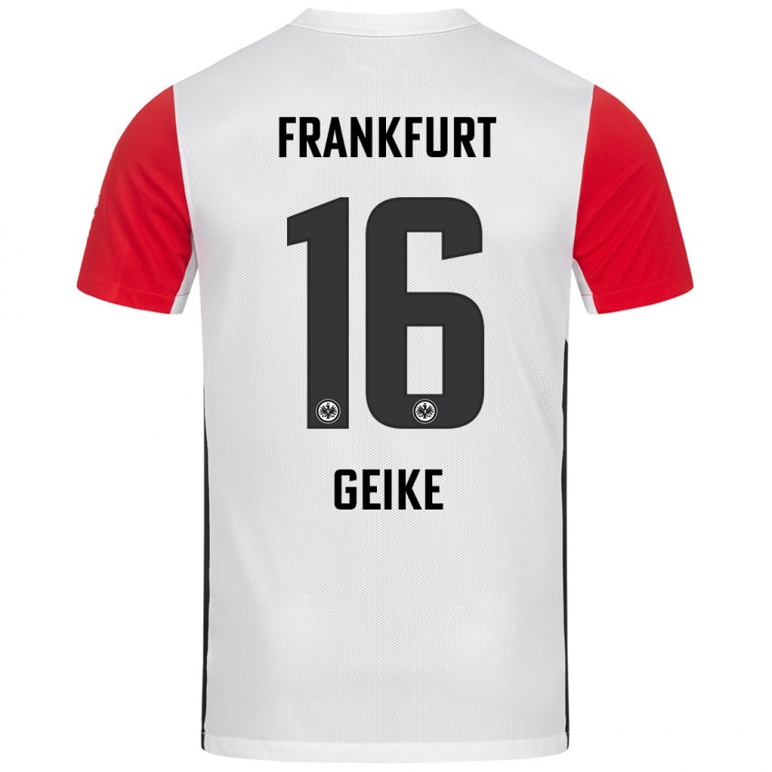 Niño Camiseta Jonah Geike #16 Blanco Rojo 1ª Equipación 2024/25 La Camisa Perú