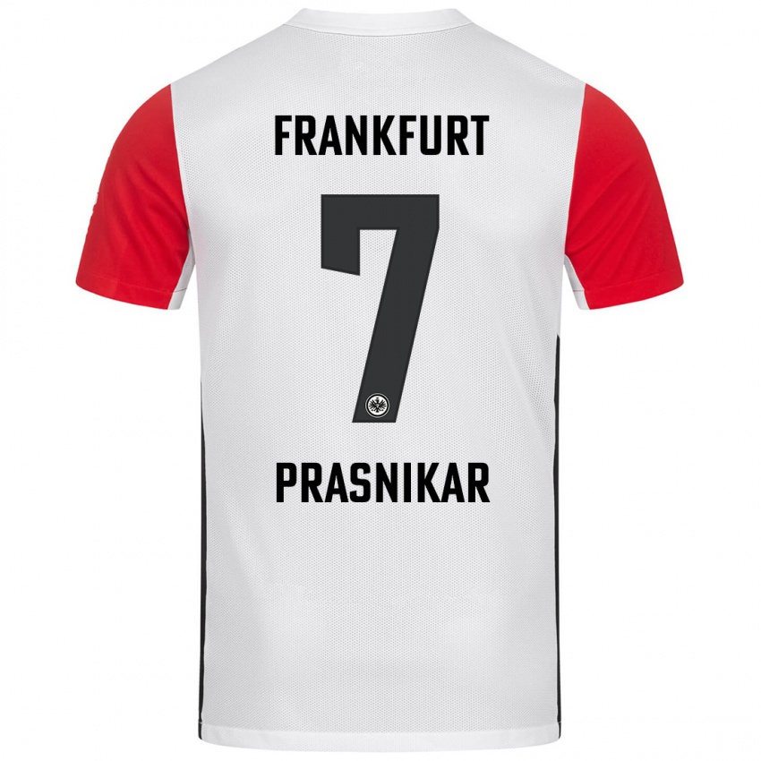 Niño Camiseta Lara Prašnikar #7 Blanco Rojo 1ª Equipación 2024/25 La Camisa Perú