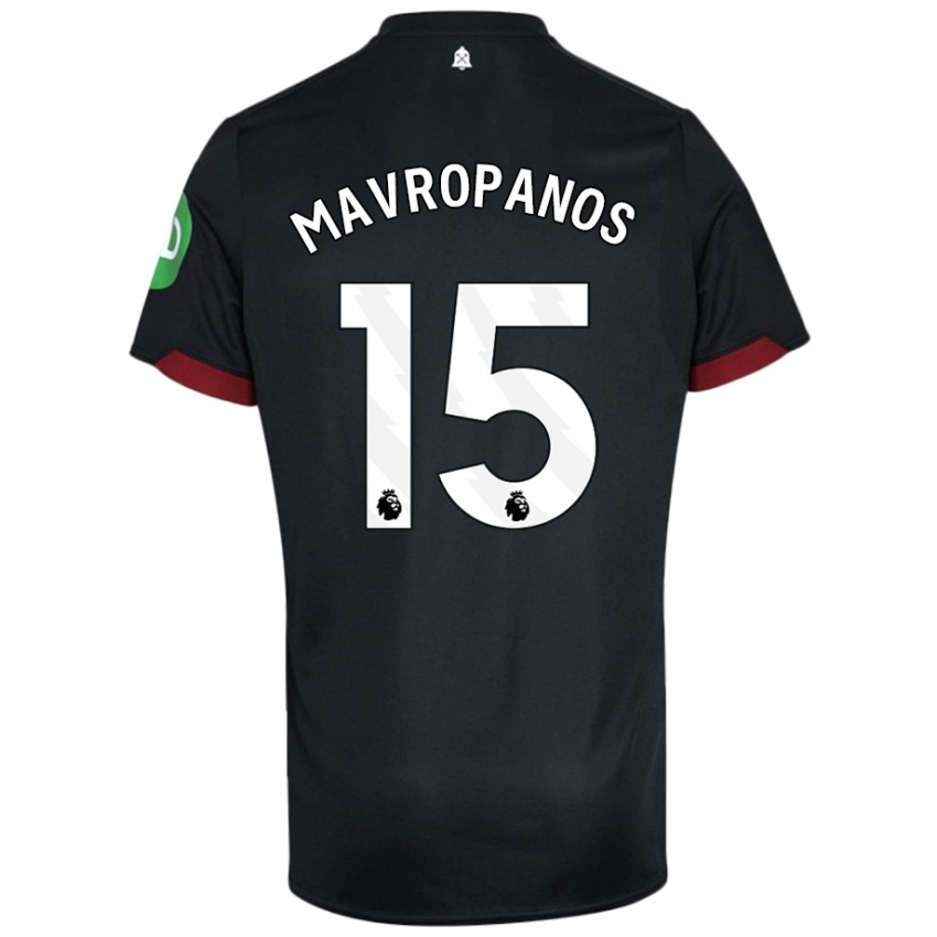 Niño Camiseta Konstantinos Mavropanos #15 Negro Blanco 2ª Equipación 2024/25 La Camisa Perú