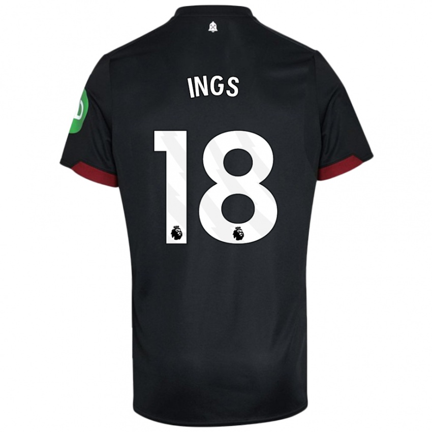 Niño Camiseta Danny Ings #18 Negro Blanco 2ª Equipación 2024/25 La Camisa Perú