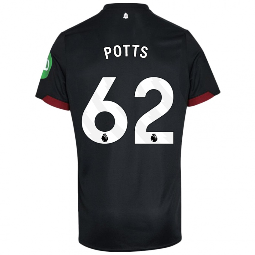 Niño Camiseta Freddie Potts #62 Negro Blanco 2ª Equipación 2024/25 La Camisa Perú