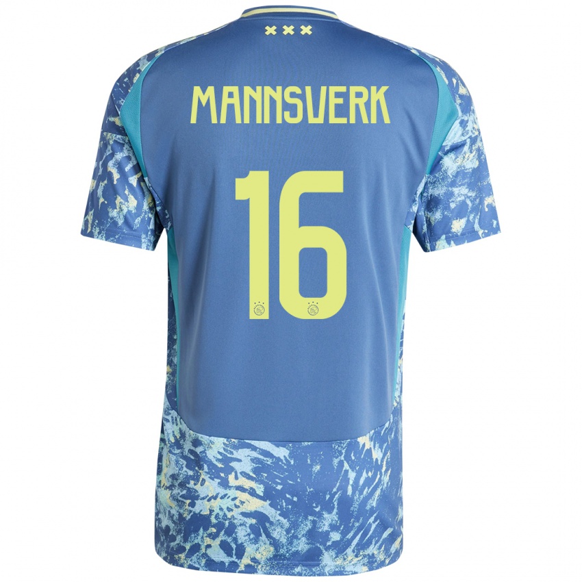 Niño Camiseta Sivert Mannsverk #16 Gris Azul Amarillo 2ª Equipación 2024/25 La Camisa Perú