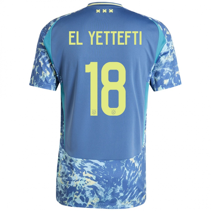 Niño Camiseta Adil Amghar El Yettefti #18 Gris Azul Amarillo 2ª Equipación 2024/25 La Camisa Perú