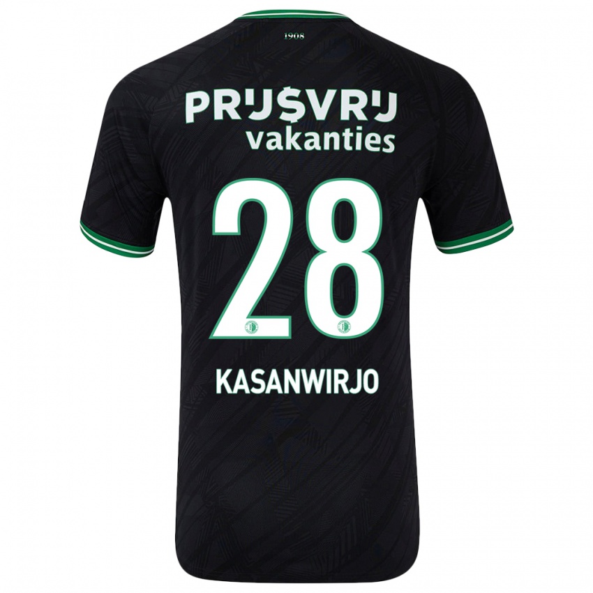 Niño Camiseta Neraysho Kasanwirjo #28 Negro Verde 2ª Equipación 2024/25 La Camisa Perú