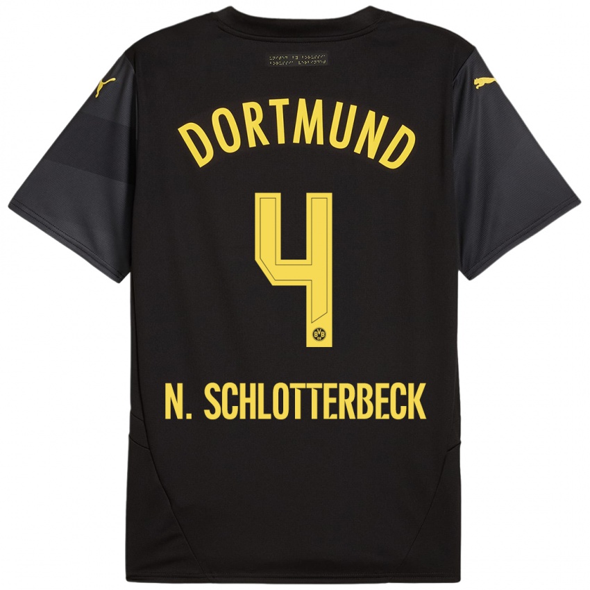 Niño Camiseta Nico Schlotterbeck #4 Negro Amarillo 2ª Equipación 2024/25 La Camisa Perú