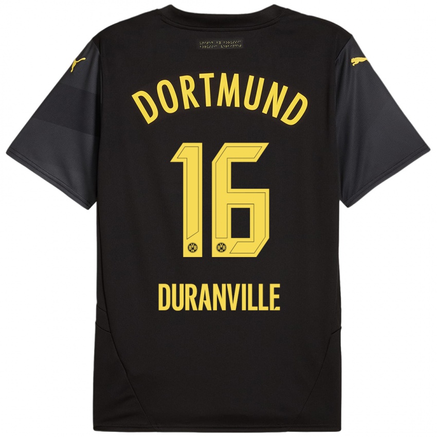 Niño Camiseta Julien Duranville #16 Negro Amarillo 2ª Equipación 2024/25 La Camisa Perú