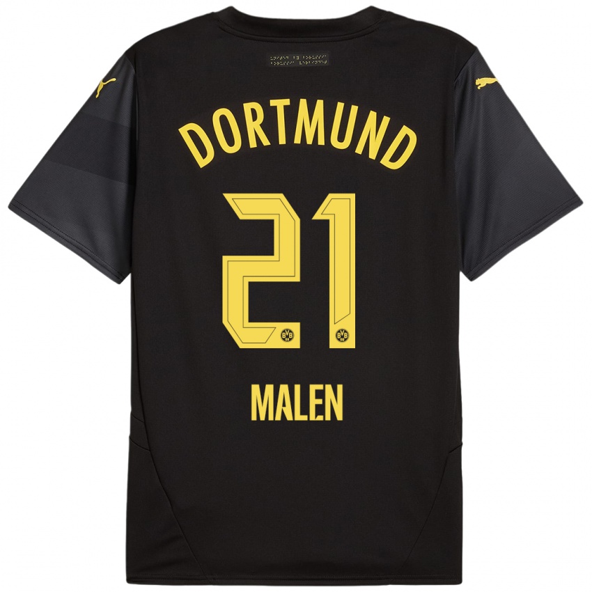 Niño Camiseta Donyell Malen #21 Negro Amarillo 2ª Equipación 2024/25 La Camisa Perú