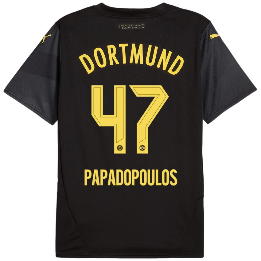 Niño Camiseta Antonios Papadopoulos #47 Negro Amarillo 2ª Equipación 2024/25 La Camisa Perú