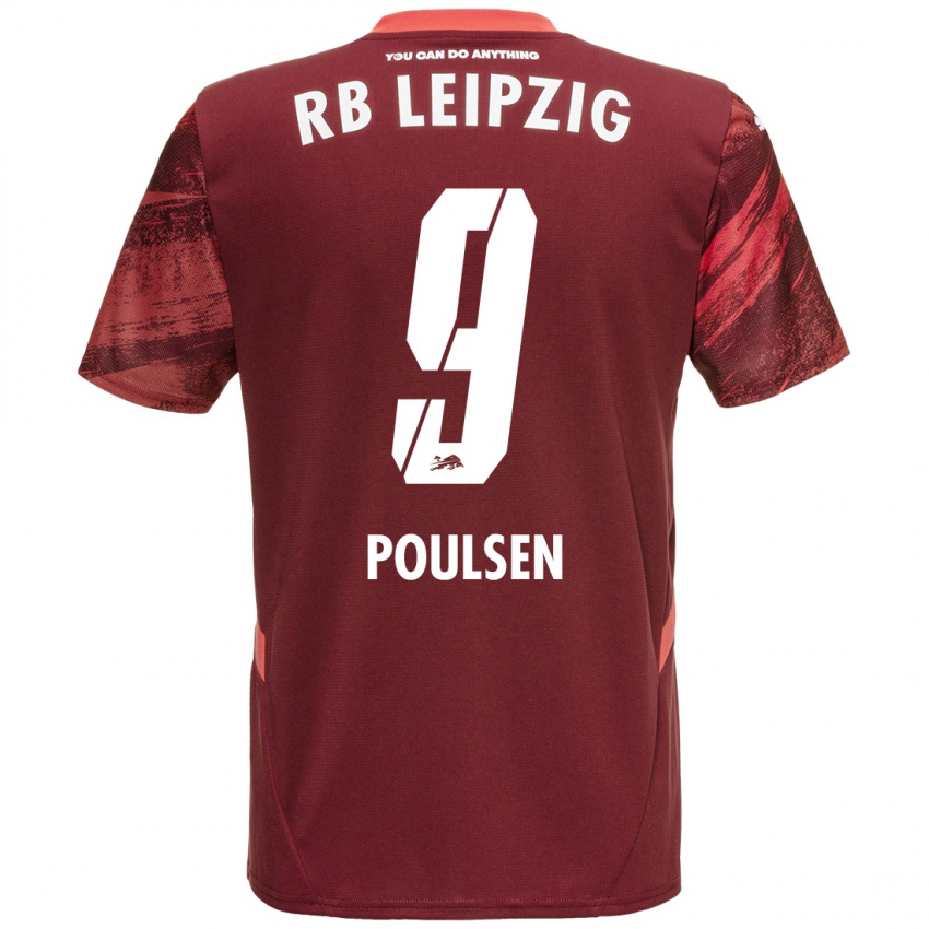 Niño Camiseta Yussuf Poulsen #9 Borgoña 2ª Equipación 2024/25 La Camisa Perú