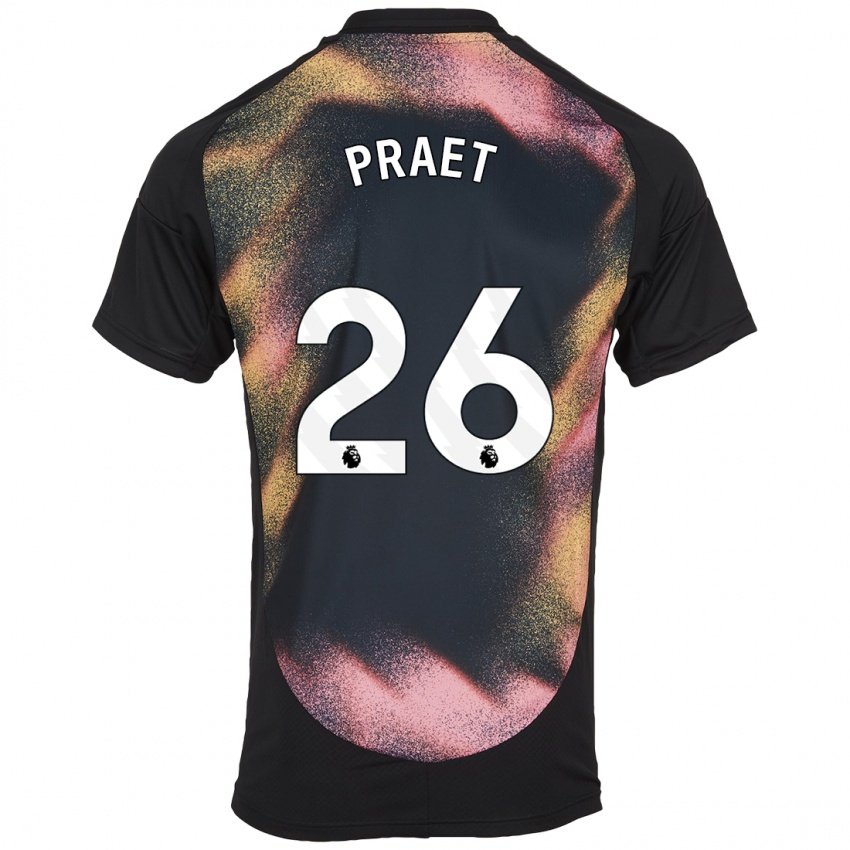 Niño Camiseta Dennis Praet #26 Negro Blanco 2ª Equipación 2024/25 La Camisa Perú