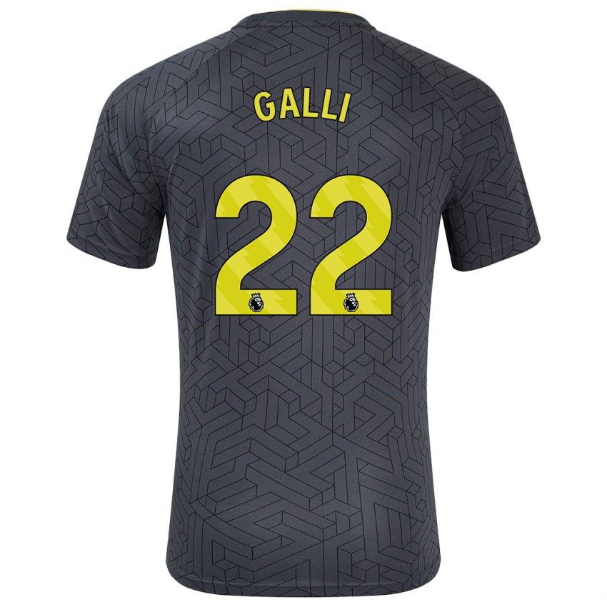 Niño Camiseta Aurora Galli #22 Negro Amarillo 2ª Equipación 2024/25 La Camisa Perú