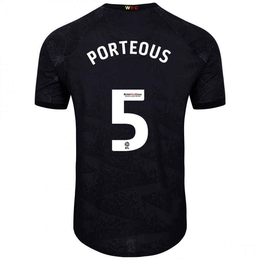 Niño Camiseta Ryan Porteous #5 Negro Blanco 2ª Equipación 2024/25 La Camisa Perú