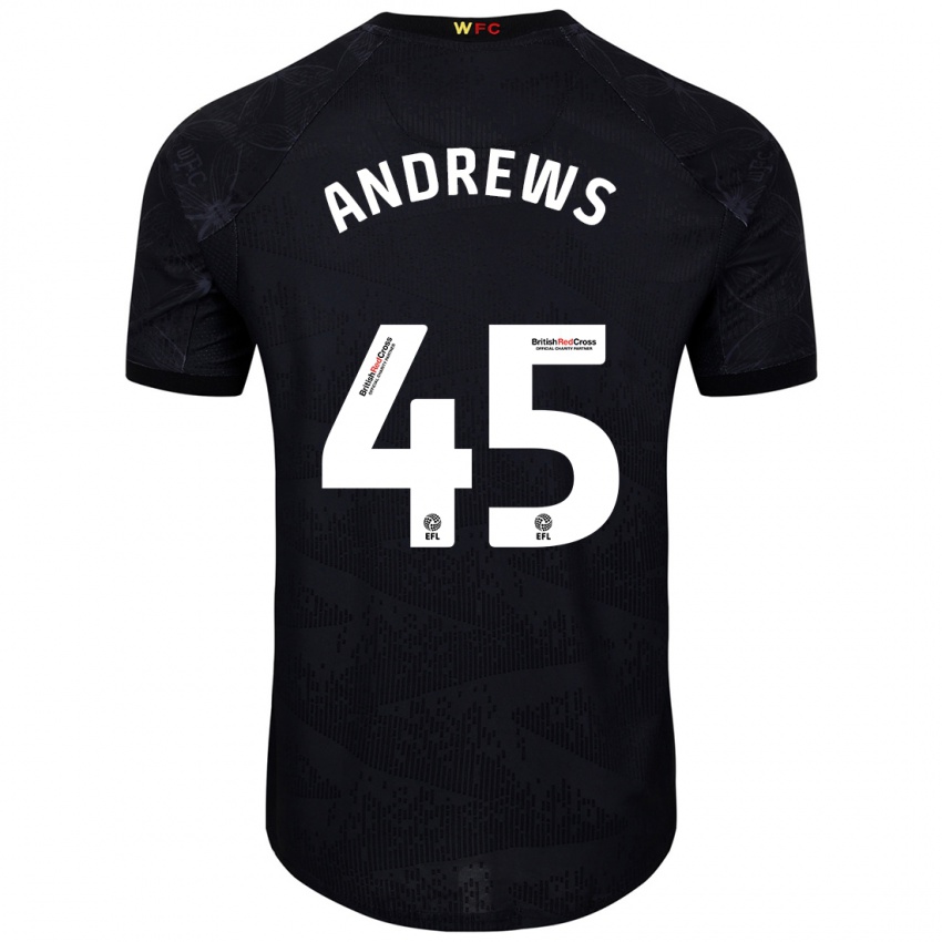 Niño Camiseta Ryan Andrews #45 Negro Blanco 2ª Equipación 2024/25 La Camisa Perú