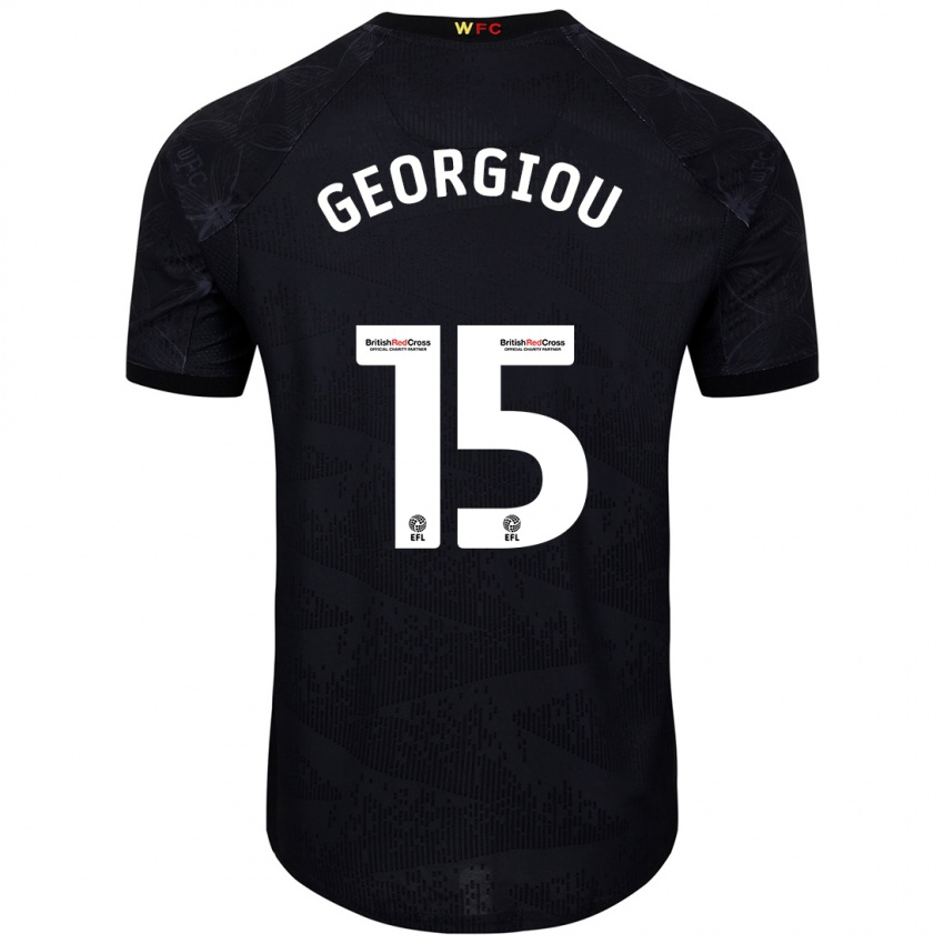 Niño Camiseta Andria Georgiou #15 Negro Blanco 2ª Equipación 2024/25 La Camisa Perú