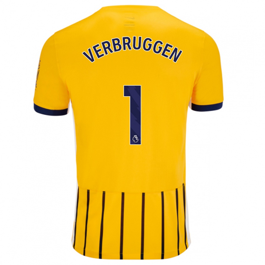 Niño Camiseta Bart Verbruggen #1 Dorado Azul Rayas 2ª Equipación 2024/25 La Camisa Perú