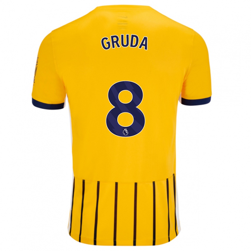 Niño Camiseta Brajan Gruda #8 Dorado Azul Rayas 2ª Equipación 2024/25 La Camisa Perú