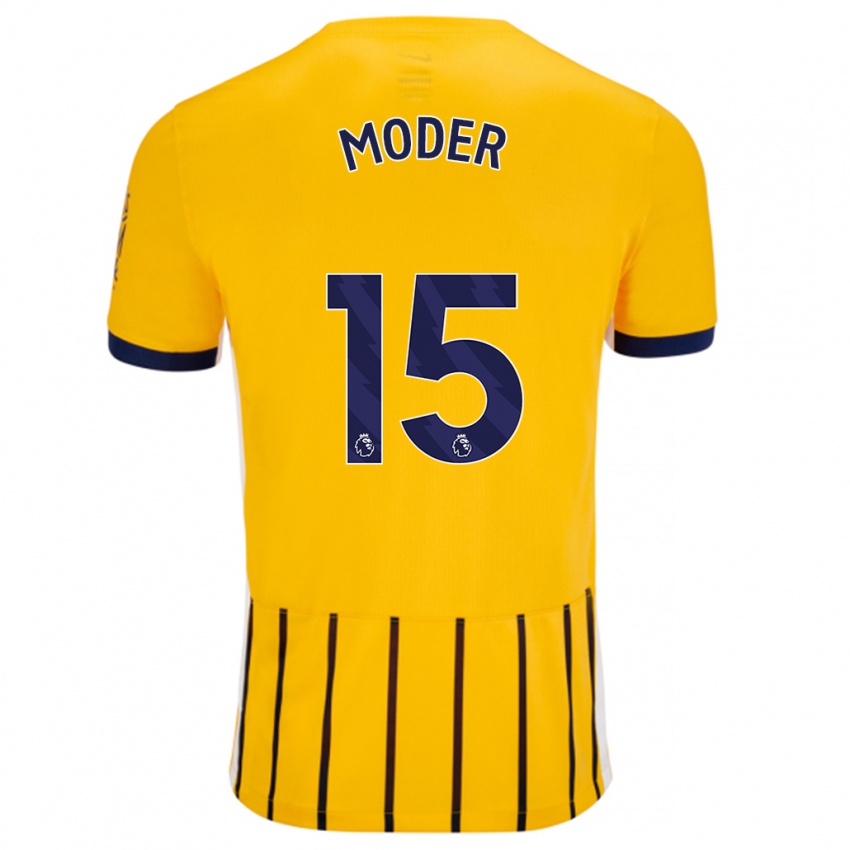 Niño Camiseta Jakub Moder #15 Dorado Azul Rayas 2ª Equipación 2024/25 La Camisa Perú