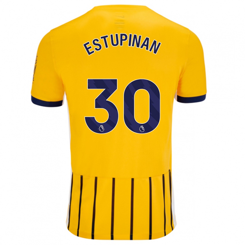 Niño Camiseta Pervis Estupiñán #30 Dorado Azul Rayas 2ª Equipación 2024/25 La Camisa Perú