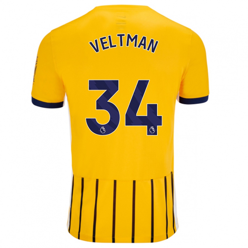 Niño Camiseta Joël Veltman #34 Dorado Azul Rayas 2ª Equipación 2024/25 La Camisa Perú