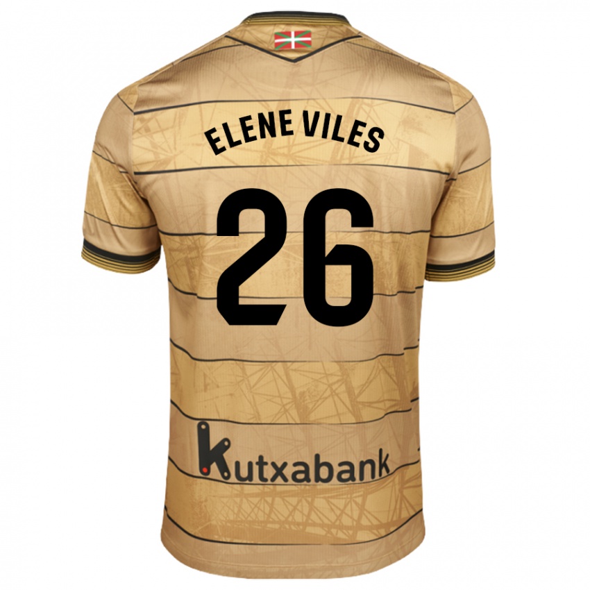 Niño Camiseta Elene Viles Odriozola #26 Marrón 2ª Equipación 2024/25 La Camisa Perú