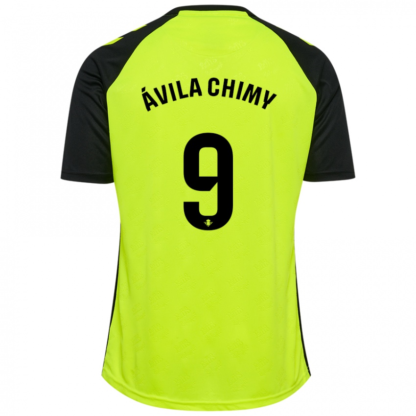 Niño Camiseta Chimy Ávila #9 Amarillo Fluorescente Negro 2ª Equipación 2024/25 La Camisa Perú