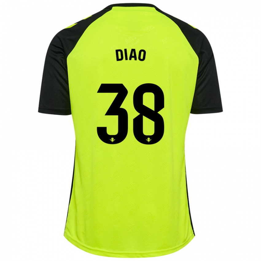 Niño Camiseta Assane Diao #38 Amarillo Fluorescente Negro 2ª Equipación 2024/25 La Camisa Perú