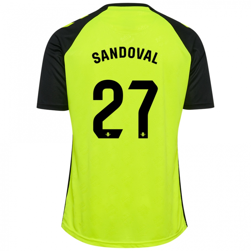 Niño Camiseta Keimer Sandoval #27 Amarillo Fluorescente Negro 2ª Equipación 2024/25 La Camisa Perú