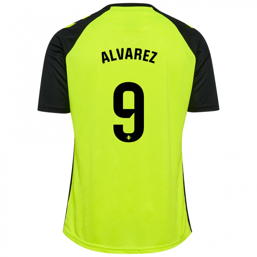 Niño Camiseta Carmen Álvarez Sánchez #9 Amarillo Fluorescente Negro 2ª Equipación 2024/25 La Camisa Perú