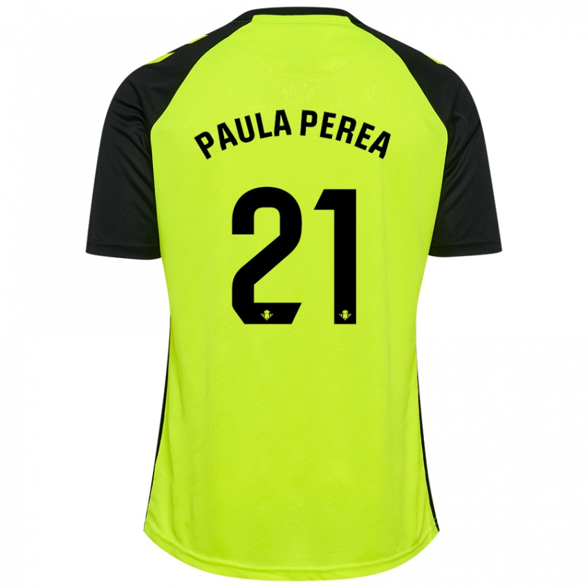 Niño Camiseta Paula Perea Ramírez #21 Amarillo Fluorescente Negro 2ª Equipación 2024/25 La Camisa Perú