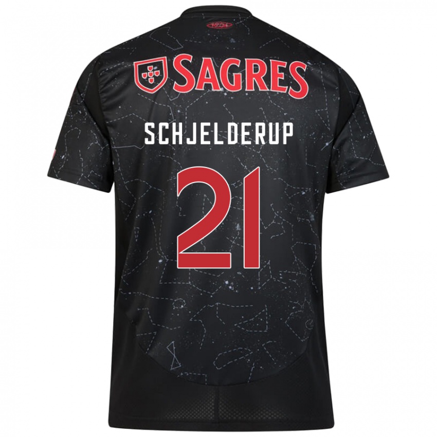 Niño Camiseta Andreas Schjelderup #21 Negro Rojo 2ª Equipación 2024/25 La Camisa Perú