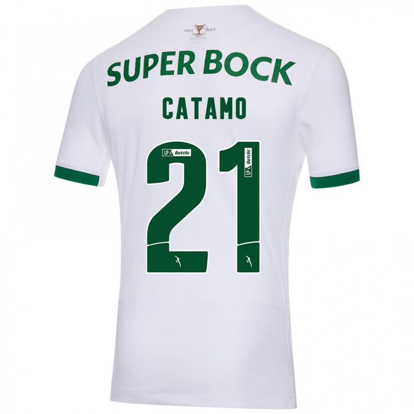 Niño Camiseta Geny Catamo #21 Blanco Verde 2ª Equipación 2024/25 La Camisa Perú