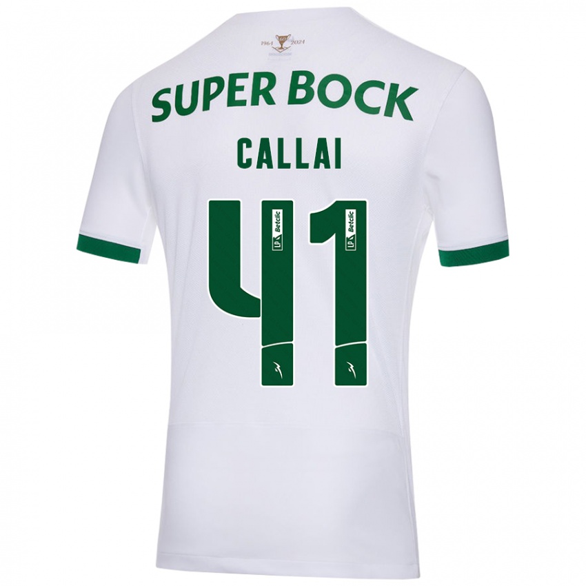 Niño Camiseta Diego Callai #41 Blanco Verde 2ª Equipación 2024/25 La Camisa Perú