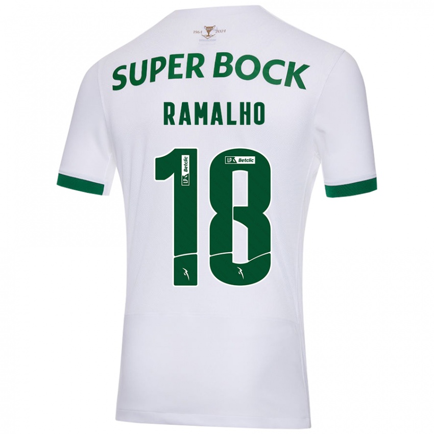 Niño Camiseta Inês Filipa Ramalho Gonçalves #18 Blanco Verde 2ª Equipación 2024/25 La Camisa Perú