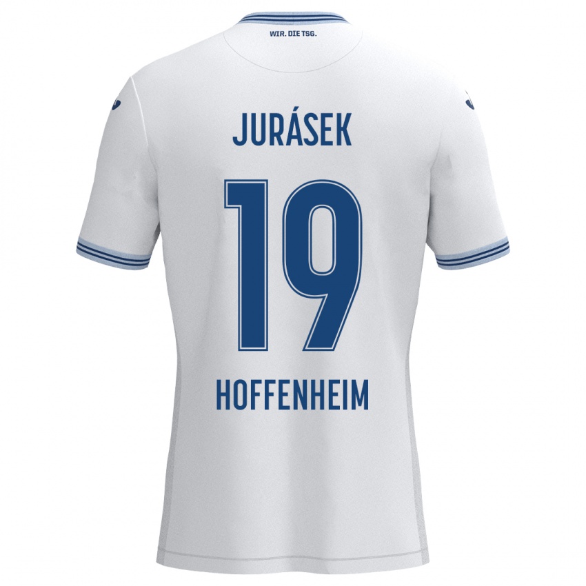 Niño Camiseta David Jurásek #19 Blanco Azul 2ª Equipación 2024/25 La Camisa Perú