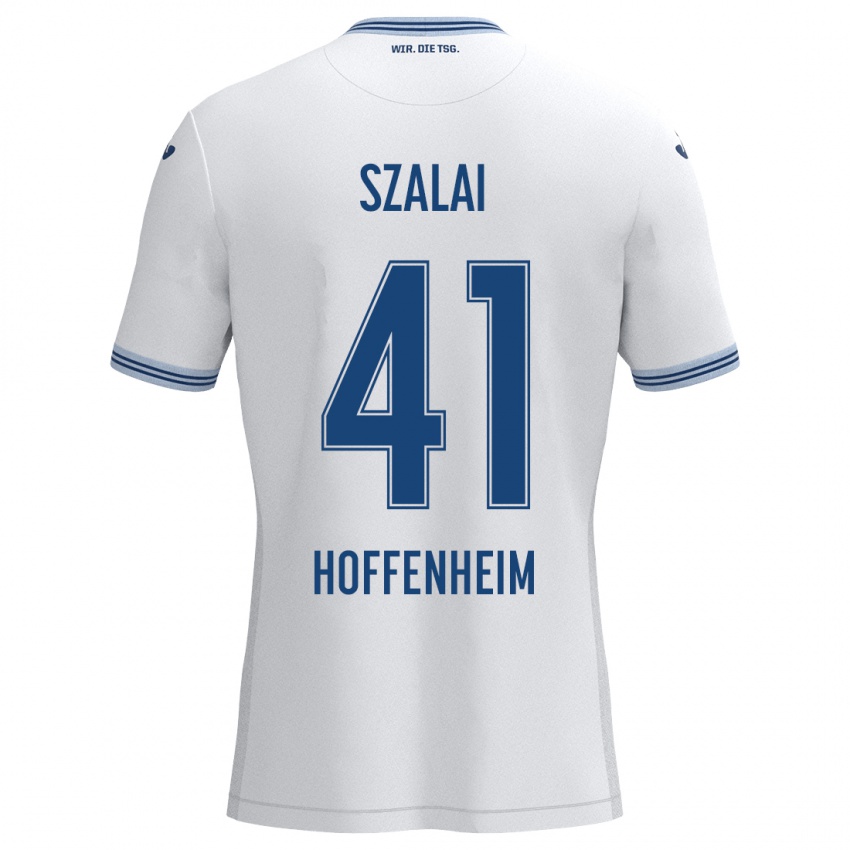 Niño Camiseta Attila Szalai #41 Blanco Azul 2ª Equipación 2024/25 La Camisa Perú