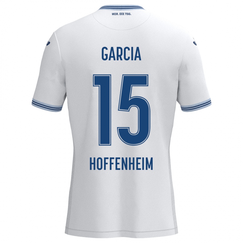 Niño Camiseta Marta Cazalla Garcia #15 Blanco Azul 2ª Equipación 2024/25 La Camisa Perú