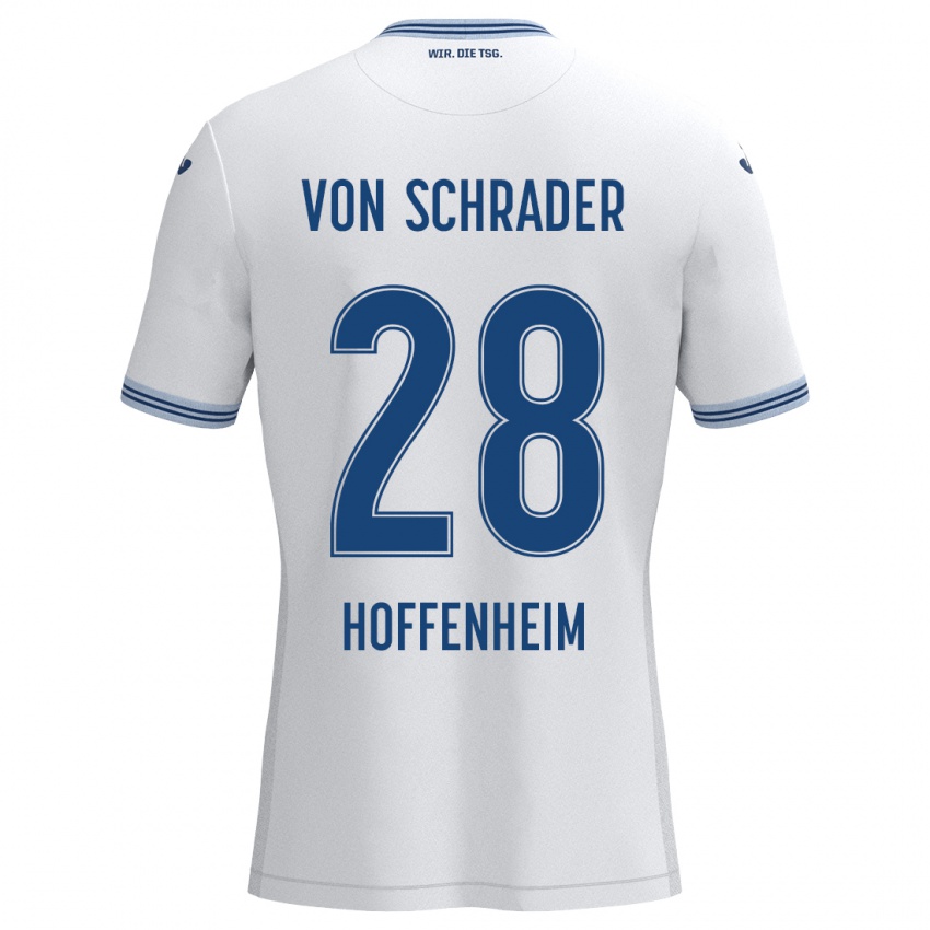 Niño Camiseta Lina Von Schrader #28 Blanco Azul 2ª Equipación 2024/25 La Camisa Perú