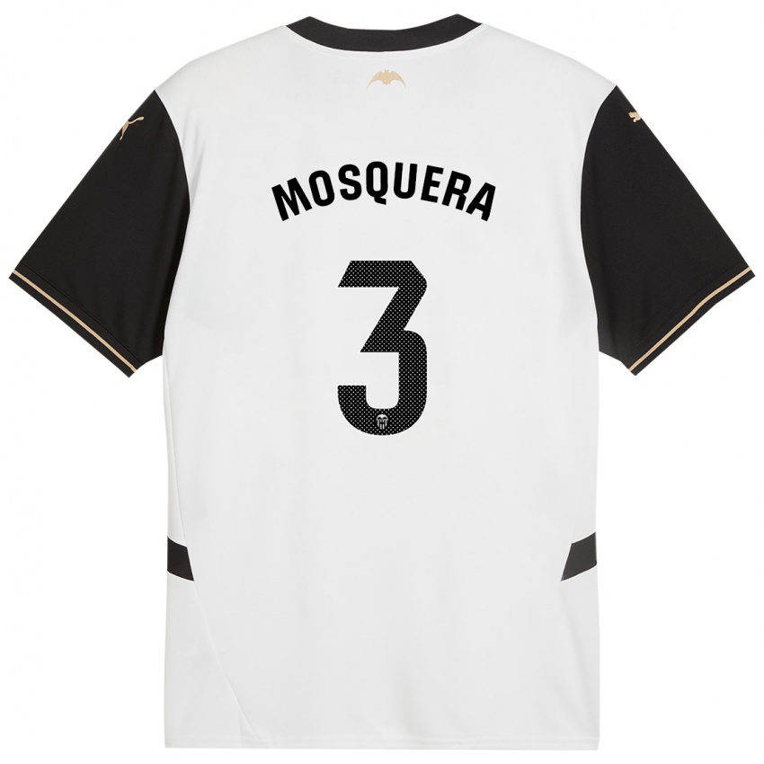 Hombre Camiseta Cristhian Mosquera #3 Blanco Negro 1ª Equipación 2024/25 La Camisa Perú