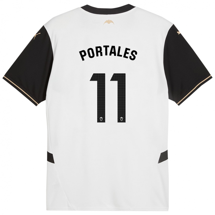 Hombre Camiseta Macarena Portales #11 Blanco Negro 1ª Equipación 2024/25 La Camisa Perú