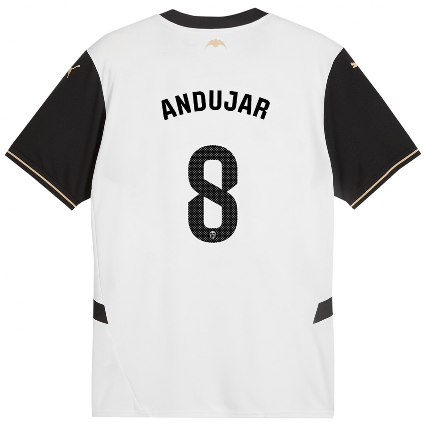 Hombre Camiseta Candela Andujar #8 Blanco Negro 1ª Equipación 2024/25 La Camisa Perú