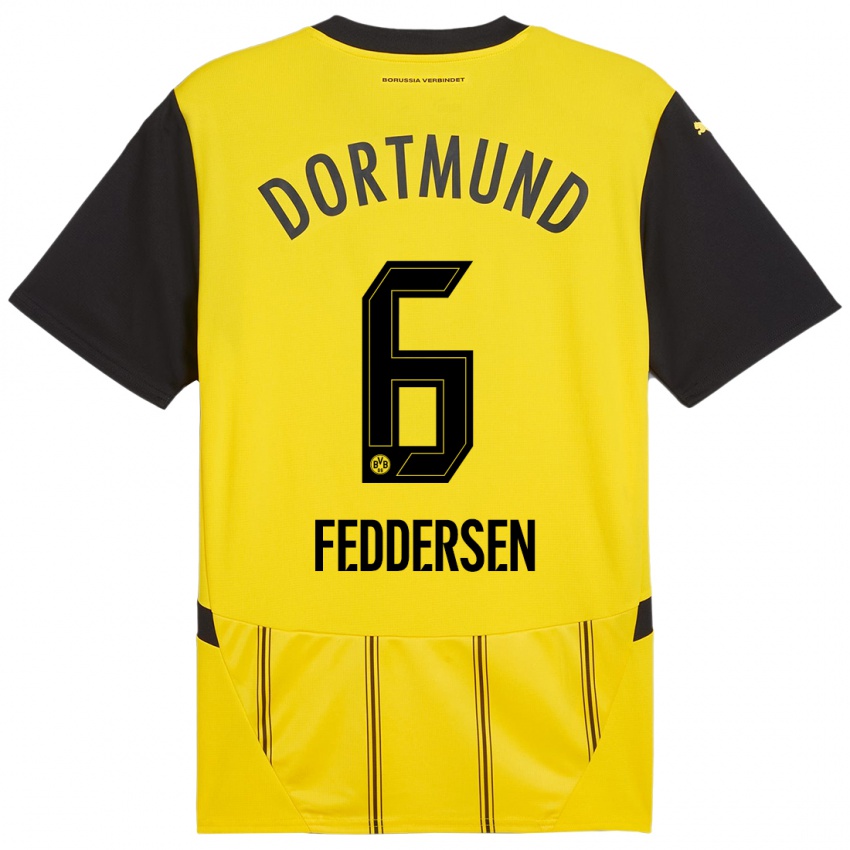 Hombre Camiseta Jonas Feddersen #6 Amarillo Negro 1ª Equipación 2024/25 La Camisa Perú