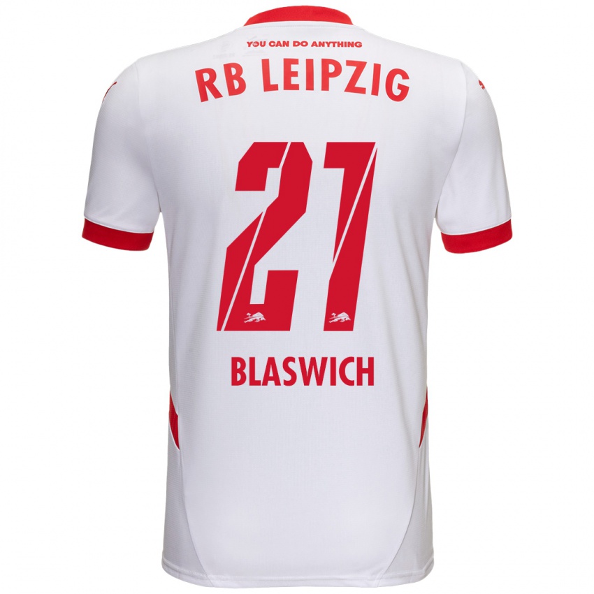 Hombre Camiseta Janis Blaswich #21 Blanco Rojo 1ª Equipación 2024/25 La Camisa Perú