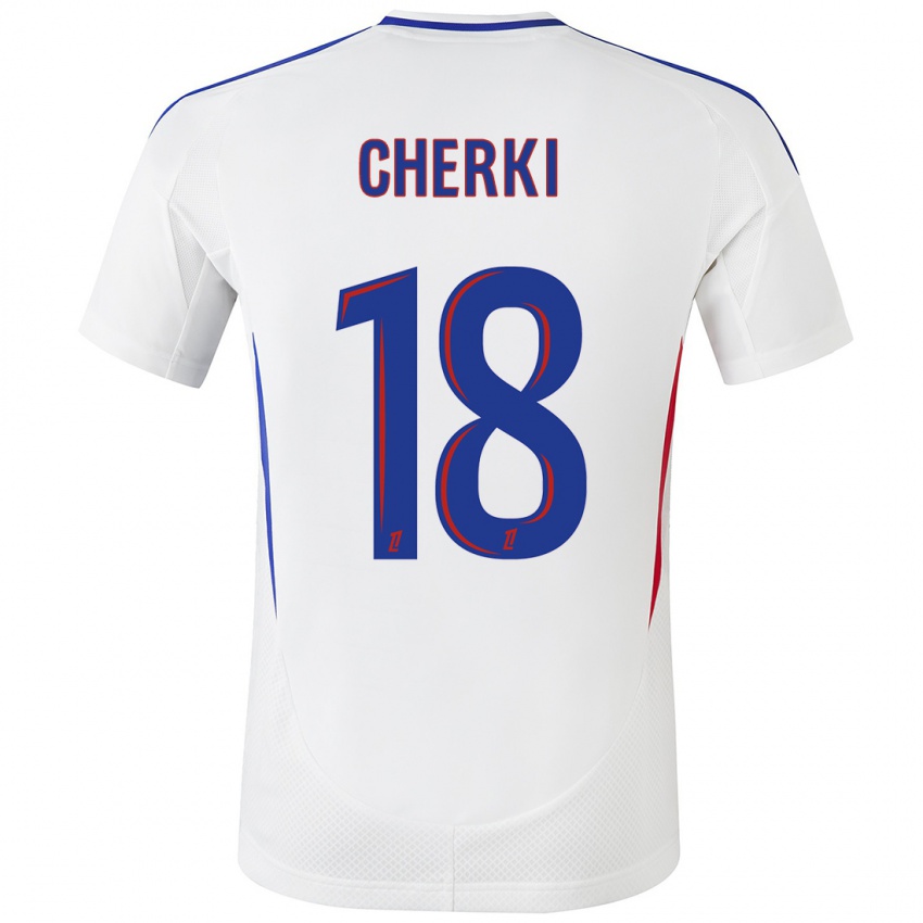 Hombre Camiseta Rayan Cherki #18 Blanco Azul 1ª Equipación 2024/25 La Camisa Perú