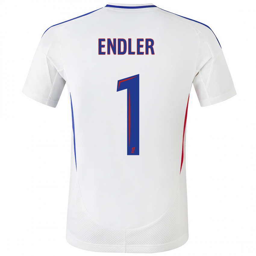 Hombre Camiseta Christiane Endler #1 Blanco Azul 1ª Equipación 2024/25 La Camisa Perú