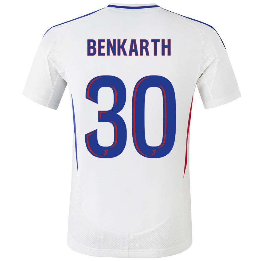 Hombre Camiseta Laura Benkarth #30 Blanco Azul 1ª Equipación 2024/25 La Camisa Perú