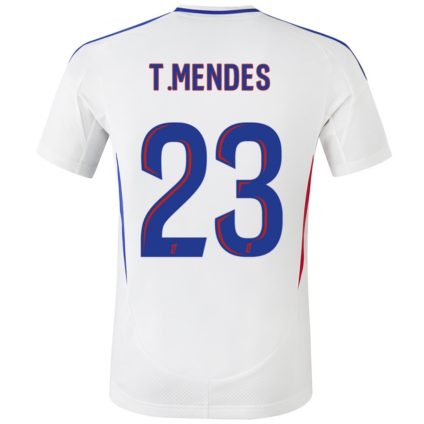 Hombre Camiseta Thiago Mendes #23 Blanco Azul 1ª Equipación 2024/25 La Camisa Perú