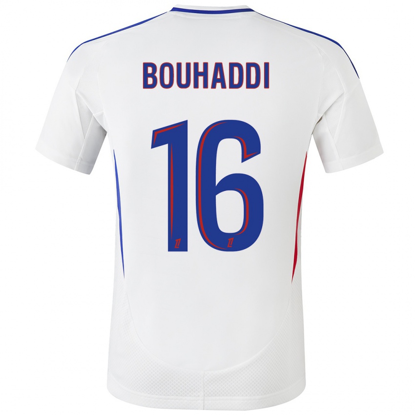 Hombre Camiseta Sarah Bouhaddi #16 Blanco Azul 1ª Equipación 2024/25 La Camisa Perú